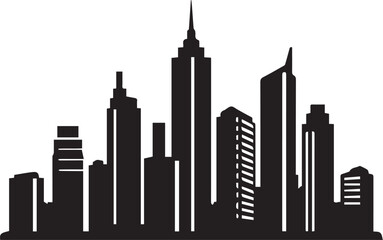 Obraz premium Black City Skyline Silhouette Vector Icon – Modern Skyscraper Urban Landscape, Isolated on Transparent Background