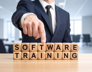 Obraz premium Software Training - Geschäftsmann zeigt auf den Text 