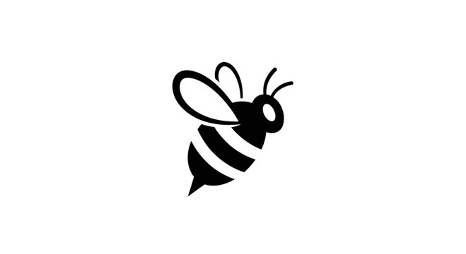 Simple Black Silhouette Icon of a Bee on White Background