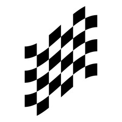 Fototapeta premium Vertical waving checkered flag vector icon, Dynamic racing finish line flag design, Black and white checkered motorsport symbol, Abstract wavy race flag isolated on white