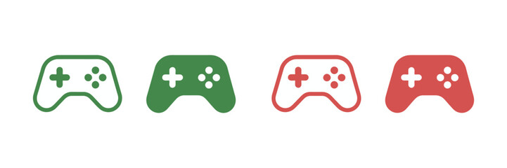 Video game controller icons modern vector illustration green and red controllers gaming joystick gamepad symbol set isolated on transparent background © DOTTET