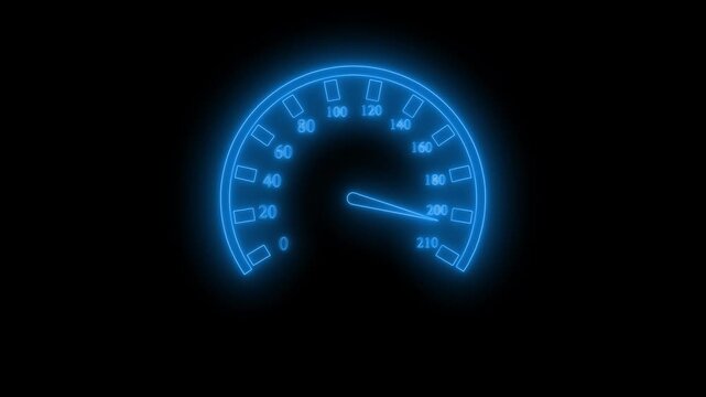 Neon Glowing speedometer Animation on a dark background