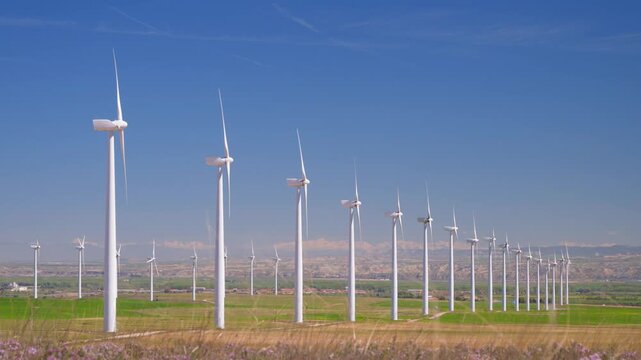 Windmill park for sustainable electric power generation in Spain.