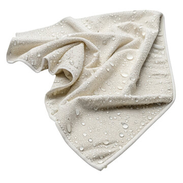 Wet rag displaying droplets of water against a clean white background, perfect for various creative uses and designs