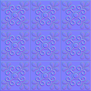 Normal map for floral-patterned tiles. Perfect seamless pattern.