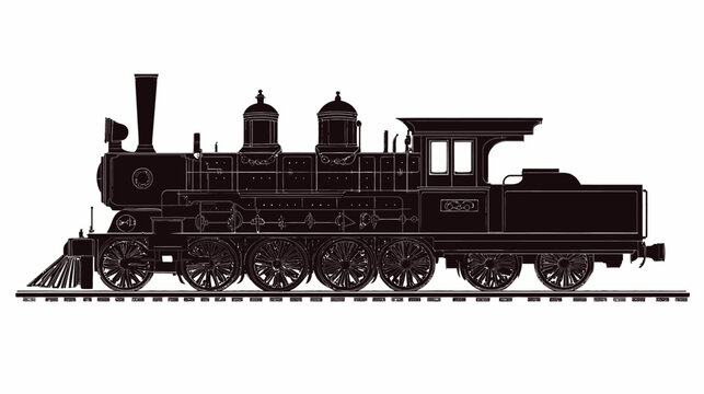 Vintage steam locomotive silhouette on tracks