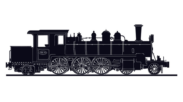 Vintage steam locomotive silhouette on white background