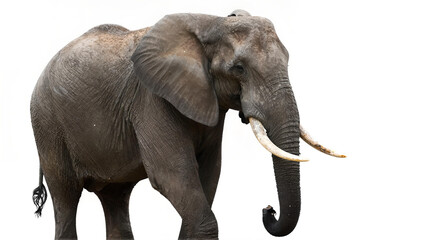 Obraz premium Majestic African Elephant Standing Isolated on White Background