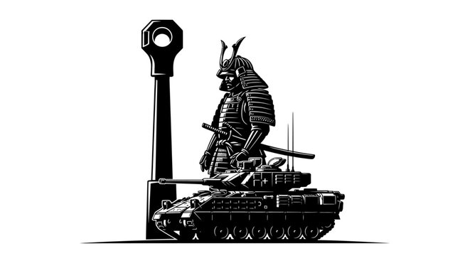 Samurai Warrior on Tank with Polearm - Fusion of Ancient and Modern Warfare