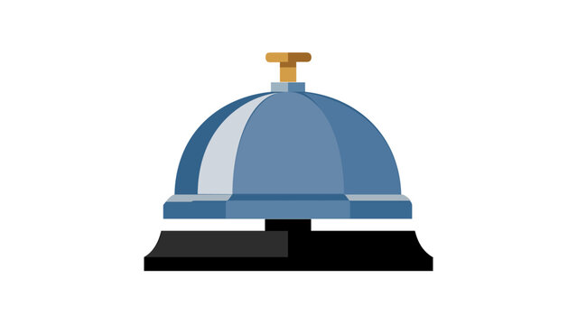 Professional silver concierge bell vector icon illustration on a black base with a gold ringer button. Ideal for hotel reception, hospitality management, customer service desk, and travel apps.