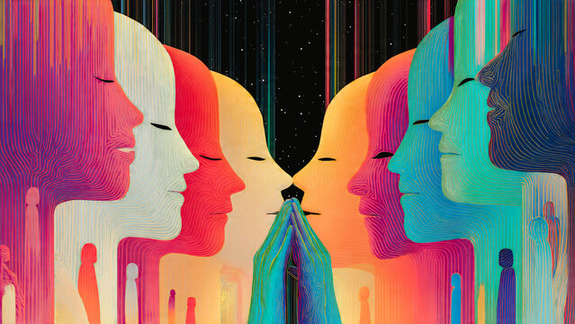 Silhouettes face a face, concept de communication, parole et echange