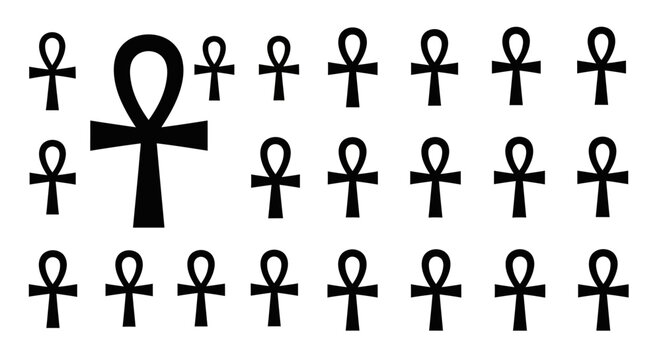 Egyptian Ankh Symbols, Ancient Cross Icons, Black Vector Graphics, Sacred Key Illustrations, 20 Elements