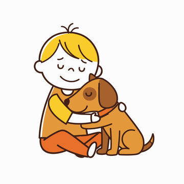 Child Hugging a Dog in a Warm Embrace.