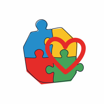 Colorful Puzzle Pieces Forming Heart Shape Representation of Love and Unity.