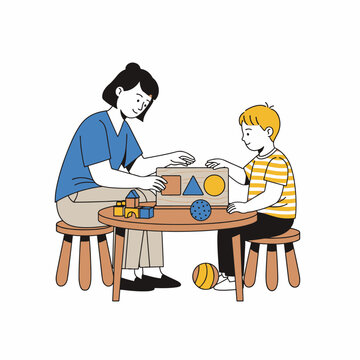 Teacher and Child Engaged in Educational Activity at Table.