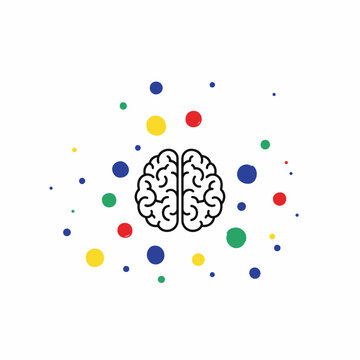 Brain Illustration with Colorful Dots and Lines.