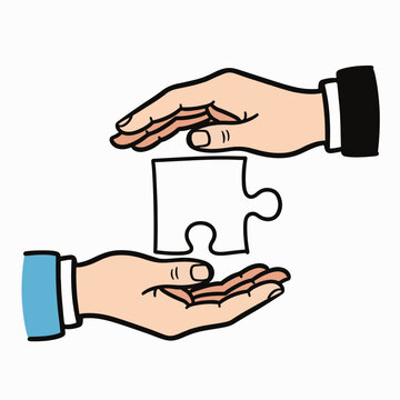 Hands Connecting Puzzle Piece Symbolizing Collaboration and Unity.