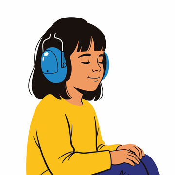 Young Girl Listening to Music with Headphones.