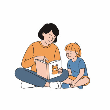 Mother and Child Reading Book Together.