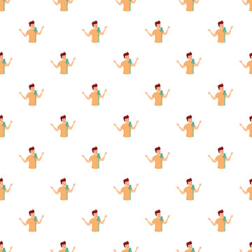 Person singing into a microphone repeating in a musical entertainment background pattern