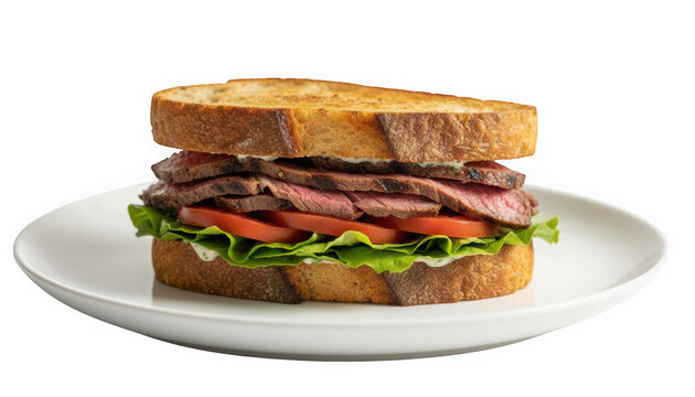 Delicious Roast Beef Sandwich on Plate.