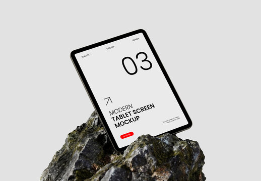 Tablet Mockup Front View on Stone Platform