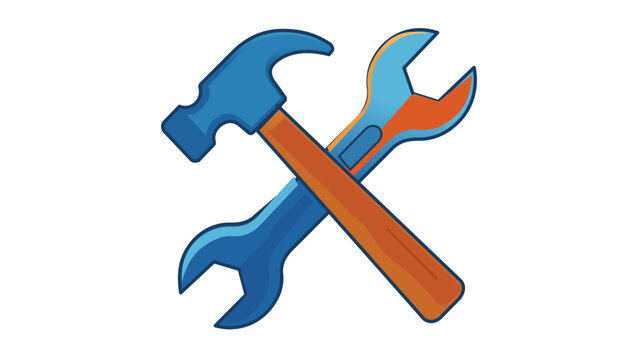 Professional vector illustration featuring a crossed hammer and wrench icon, ideal for construction, home repair, maintenance, and DIY service branding. Minimalist flat design for web and app UI.