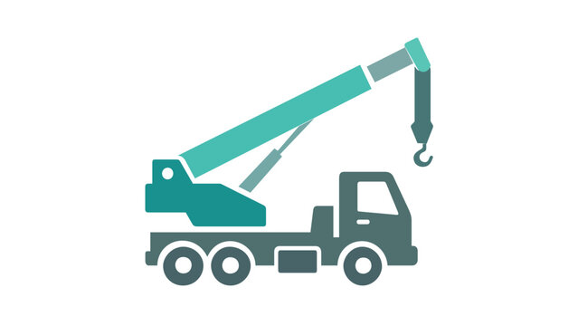 Teal gradient mobile crane truck vector icon illustration for construction site projects, heavy machinery equipment flat design, scalable minimalist graphic for industrial building works.