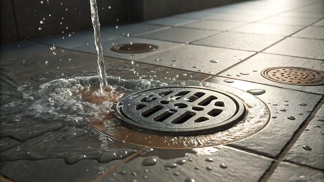 Modern Floor Drain with Water Splash in Bathroom or Kitchen