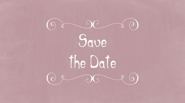 Save the Date &ndash; Elegant Swirl Frame Wedding Title on Rustic Dusty Pink Chalkboard	