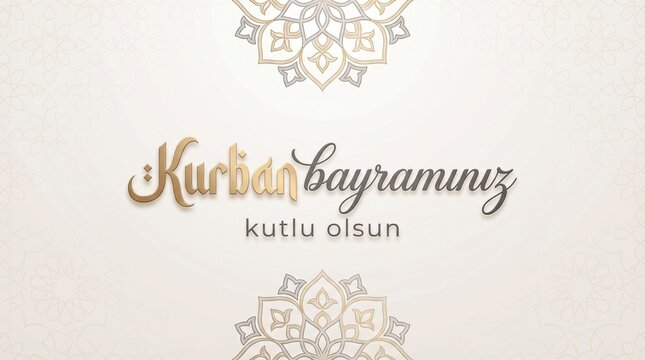 Kurban bayram greeting elegant islamic typography with ornamental pattern on light background festive design for invitation banner branding and social media use