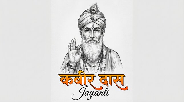 Kabir jayanti festival india saint sketch portrait blessing hand gesture spiritual wisdom teaching traditional culture greeting design
