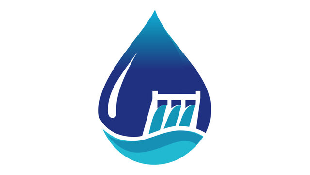 Hydroelectric Power Vector Icon Illustration of a Water Drop with a Dam, Representing Clean Renewable Energy, Sustainability, and Eco-Friendly Hydropower Technology for Environmental Design.