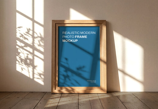Photo Frame on Wooden Floor Mockup