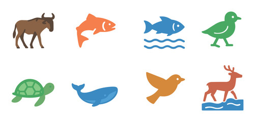 Fototapeta premium Assorted animal icons in colorful flat style