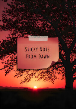 Handwritten sticky note on brick wall at dawn with warm backlighting, motivational message concept