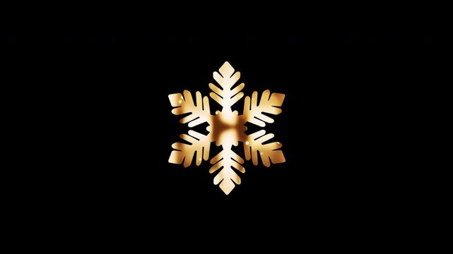 Snowflake Icon golden shine light motion effect animation on black abstract background. promote advertising concept isolate using  Alpha Channel proress 444