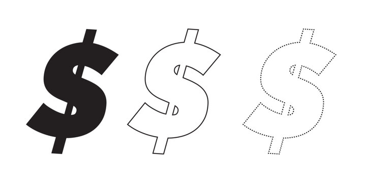 Dollar sign icons one solid two outlines representing money and finance with business icon, currency icon