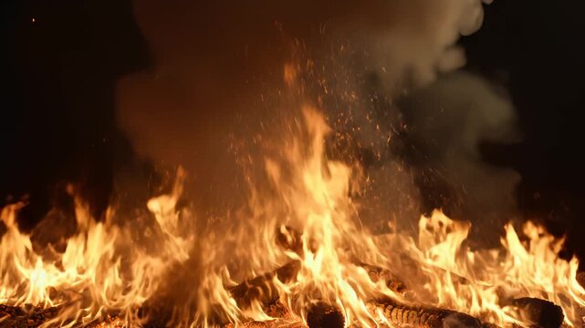 Intense fire with smoke and flames for commercial advertising, marketing campaigns, and creative projects