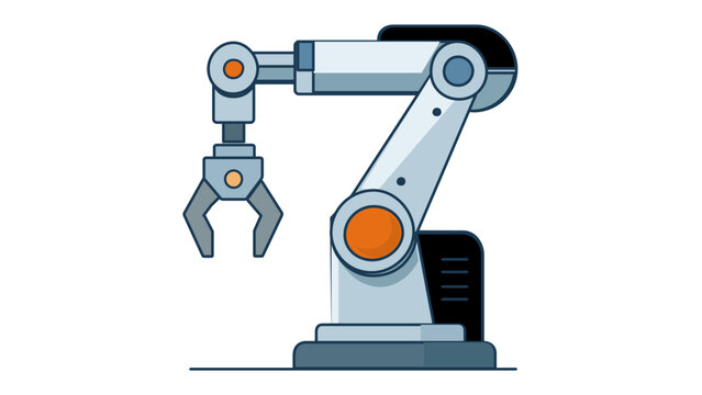Scalable vector illustration of an industrial robotic arm icon. Minimalist flat design representing manufacturing automation, factory assembly line, mechanical engineering, and smart technology.
