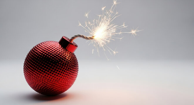 Red Bomb with Lit Fuse  Dangerous Explosive Device with Sparks Flying, Represents Risk, Danger, and Countdown