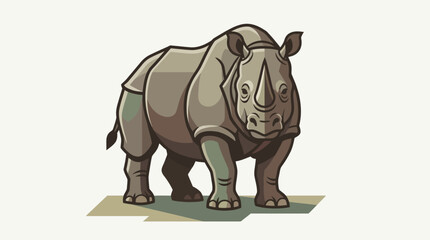 Fototapeta premium A stylized illustration of a rhinoceros standing on a light-colored surface, depicted in a flat, graphic art style with bold lines