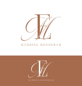 Elegant wedding monogram with initial letters EM