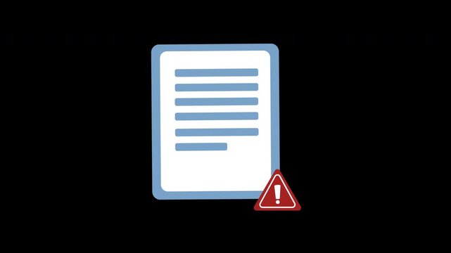 Document icon animation. Document warning, critical, secure and important file alert symbol