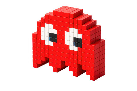 Red pixel art ghost character isolated on transparent background