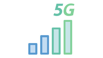 Obraz premium 5G mobile network signal strength vector icon illustration featuring a gradient bar chart from blue to green, representing high-speed internet connectivity and wireless technology for communication.
