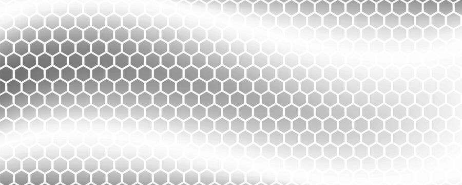 Black seamless hexagon pattern. Repeating honeycomb texture background. Geometric hexagonal halftone tech overlay backdrop. Abstract repeated hex halftone. Vector retro technology dot texure wallpaper