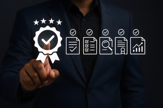 Businessman in a suit interacting with a digital interface for business continuity planning