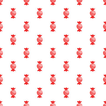 Seamless pattern featuring wrapped candies with red and white stripes
