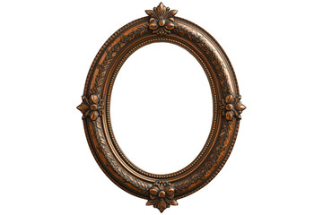 Obraz premium Ornate antique bronze oval picture frame with baroque floral ornamentations, elegant vintage decorative border element